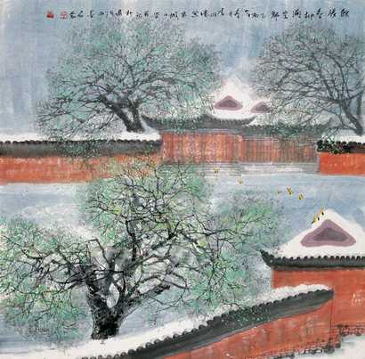 赵准旺 2005年作 皇都春雪 镜心